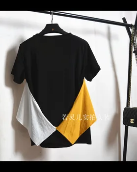 2019 Sommeren koreanske Uregelmæssige Splejsning Falske To Kort-langærmet T-shirt Løs Casual T-Shirt Patchwork Casual T-shirts