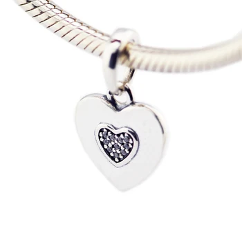 Sølv Smykker Signatur Dangel Hjerte vedhæng Passer Oprindelige Armbånd & Halskæde Perler for kvinder DIY Mode Smykker 9226
