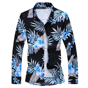 2019 Nye Store Størrelse 5XL 6XL 7XL Efteråret Stor Størrelse Trykt langærmet Shirt til Mænd Casual Hawaii Blomstret Skjorte Mærke Tøj