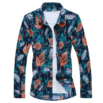 2019 Nye Store Størrelse 5XL 6XL 7XL Efteråret Stor Størrelse Trykt langærmet Shirt til Mænd Casual Hawaii Blomstret Skjorte Mærke Tøj