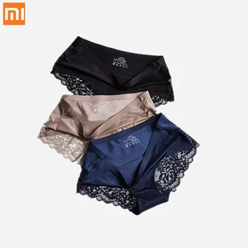 3pcs XiaoMi mijia is silke undertøj til damer komfortable, åndbar hud-venlig midten-waist trusse blonde undertøj kvinder 836#