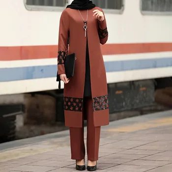 Wepbel Muslimske Kvinder I Mellemøsten Dubai Plus Size Abaya Passer Til To-Delt Sæt Islamisk Tøj, Lange Bukser, Toppe Muslimske Kjole