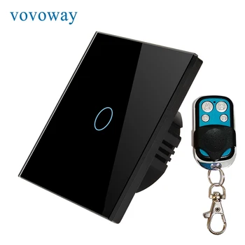 Vovoway EU Glas touch skift lyskontakten RF 433MHZ trådløse 1gang AC110V 220V Hjem wall sticker mount interrupter