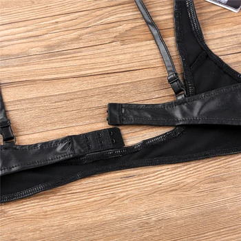 Sexede Kvinder, der er Udsat Bryst Brystvorter Bh Lingeri Mode Faux Læder Justerbar Wire-fri Kop Hylde Bh Natklub Bære