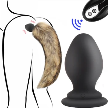 Erstattet Fox Hale Hår Fox Tail Vibrator Vibrerende Anal Plug BDSM Trådløse Fjernbetjening Butt Plug Til Par Voksen Spil Cosplay