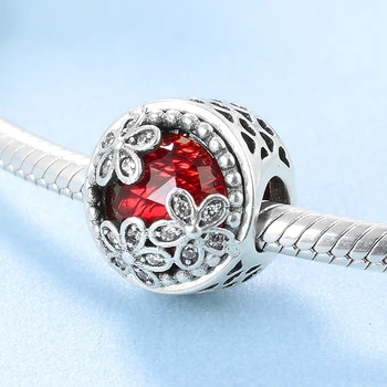 Mode 925 Sterling Sølv hule hjerte tre blomster Dyb rød ZIRKONIA perler Passer Oprindelige europeu Charme Armbånd Smykker at gøre