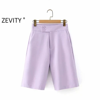 Zevity kvinder candy farve business kneeth længde bukser kvindelige afslappet slank lommer straight bukser kontor pantalones mujer P883