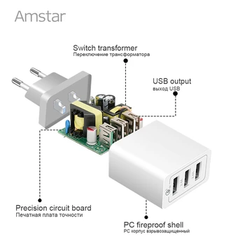 Amstar 30W Hurtig Opladning 3.0 USB Oplader QC3.0 3Ports EU/USA-Rejse Oplader til iPhone 11 Pro X XR XS 8 Samsung S10 Plus S9 9421