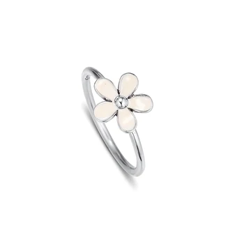 Ægte 925 Sterling Sølv Ring Hvid Emalje Blomst Bryllup/forlovelsesringe For Kvinder Kompatibel Med Fashion Smykker FLR016 9438