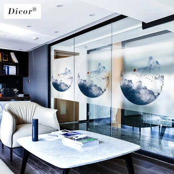 DICOR Matteret Glas Vindue Film Privacy Glas Polyethylen Film Kinesisk Stil Home Decor Vinduet Dekoration Stil Blæk BLT1357