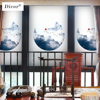 DICOR Matteret Glas Vindue Film Privacy Glas Polyethylen Film Kinesisk Stil Home Decor Vinduet Dekoration Stil Blæk BLT1357