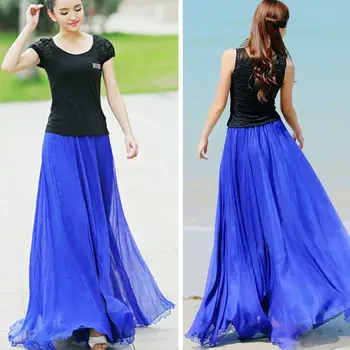 15 Farve Kvinder Chiffon Solid Nederdel Lang Fancy Stranden Boho Casual Maxi Nederdel Fashion Style Maxi Kleid Hot Salg