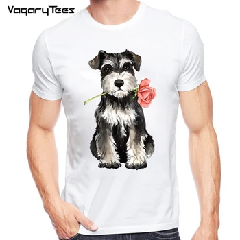 Nye sommer mænd t-shirt Søde Valentine Rose Mini Schnauzer&Puli print T-Shirt afslappet Toppe hipster korte ærmer dreng Tees