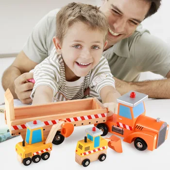Træ-Regnskabsmæssige Gravemaskine Bulldozer Barn Lastbil Model Tidlig Undervisning I Kognitiv Pædagogisk Legetøj