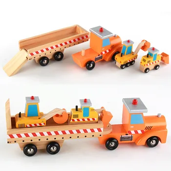 Træ-Regnskabsmæssige Gravemaskine Bulldozer Barn Lastbil Model Tidlig Undervisning I Kognitiv Pædagogisk Legetøj