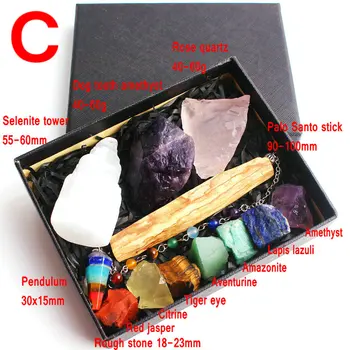 7 Chakra Naturlig Krystal Sten Pendul Ametyst Cluster Celestite Hård Sex Farverige Mineralske Prøver Healing Samling Gave