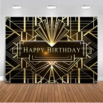 Brugerdefineret Voksne Fødselsdag Part Baggrund Black Golden Great Gatsby Banner Smagfuld Foto Baggrund Væggen Setter Plakat Dekoration 9668