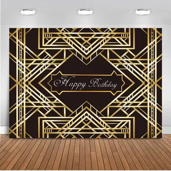 Brugerdefineret Voksne Fødselsdag Part Baggrund Black Golden Great Gatsby Banner Smagfuld Foto Baggrund Væggen Setter Plakat Dekoration