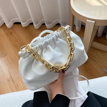 Gyldne Kæde Plisserede PU Læder Skulder Taske Tasker Til Kvinder 2021 Nye Messenger Taske Mode Punge Og Håndtaske Bolsos Para Mujer
