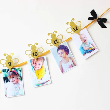 Bumble Bee 12 Måneder fotoramme Banner Første Happy Birthday Dekoration 1st Baby Dreng Pige Min 1 År festartikler