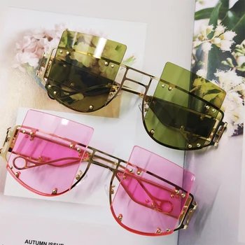 Nitte Hot Trendy Overdimensionerede Solbriller Mænd Kvinder Luksus helt Nye Mode metal Store billede Sol Briller vintage Nuancer Til Kvinder