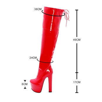 Størrelsen 33-44 Sexet skinnende super høje hæle over knæhøje Støvler kvinde Vinter Rund Tå platform Kvinder Boot Dame Mode Botas