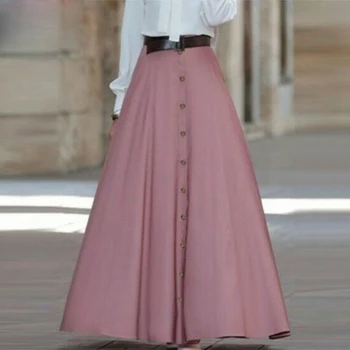Kvinder Maxi Nederdel 2020 Fashion Damer Høj Talje For En Linje Nederdel Vintage Faldas Mujer Casual Løs Lommer Lang Jupe Femme