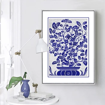Abstract Blue Flower Vase Lærred Print Malerier, POP Væg Kunst, Billeder, Plakat på Lærred Mors Dag Gave Stue Home Decor