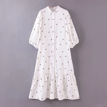 2020 Sommer Mode Hvid Lilla Vintage Print Maxi Shirt Kjole Kvinder Chic-Knappen, Casual Løs Plisserede Kjoler Damer Vestidos
