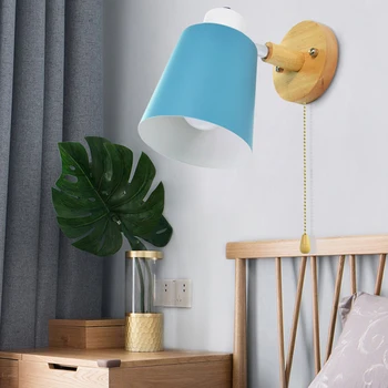 Moderne træ-væg lys sengen væglampe E27 med Lynlås skifte sconce Nordiske væglampe til soveværelse macaroon 5 farve 85-285V