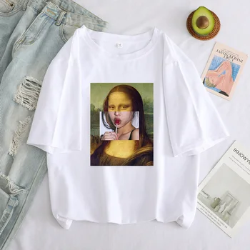 Michelangelo Sjove Tegneserie Print T-Shirts Kvinder Grunge Æstetiske Hånd Grafisk T-shirt i Oversize Tshirt Casual Top-Shirts Tøj