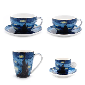 Van Gogh Stjerneklar Europæiske Small Luxury kaffekop Sæt Latte Blomst Kop Cappuccino Eftermiddag Te Krus WF819345