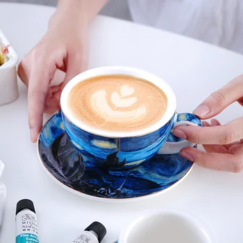 Van Gogh Stjerneklar Europæiske Small Luxury kaffekop Sæt Latte Blomst Kop Cappuccino Eftermiddag Te Krus WF819345