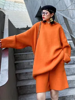 Hooded Pullover Women ' s Fall/Winter Plus Size Fashion Strik Pels Bred Ben Bukser, To-delt Sæt Casual Trendy Streetwear Passer y907 9791