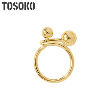 TOSOKO Rustfrit Stål Smykker Kreative Linje Art Double Ball Ring For Kvinder Mode Ring BSA112