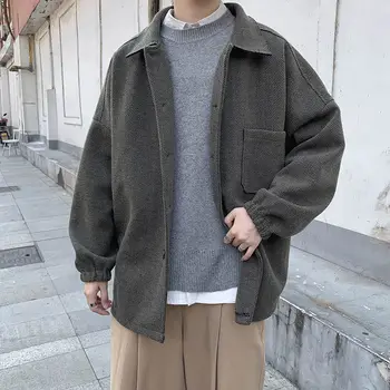 Koreanere Tyk Stribet Uldent Pels Mænds Mode Retro Casual Kort Uldne Frakke Mænd Streetwear Løs Vinteren Uldne Frakke Herre M-2XL