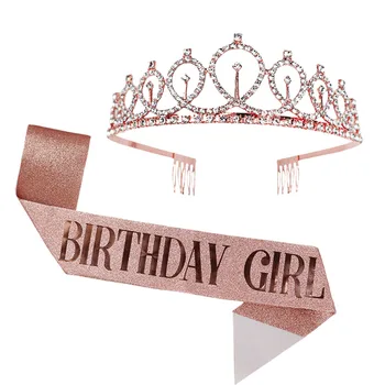 Tillykke Med Fødselsdagen Crown Og Rose Guld Satin Bindebånd Crown Fødselsdag Part Dekorationer Voksne 18 21 30 40 50 Års Jubilæum Part Forsyninger 98