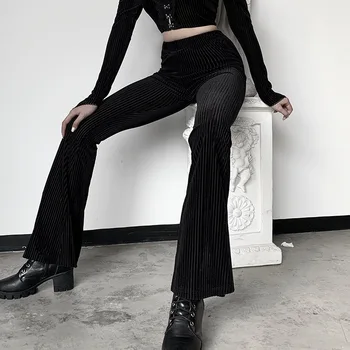 Solid Sort Goth Kvinde Hipster Bred Ben Bukser 2020 Dame Elastisk Talje Street, Casual Bukser 2020 Efteråret Udendørs Flare Nye Bukser