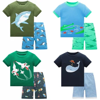 2020 nyt design bomuld af høj kvalitet drenge grønne dinosaur pyjamas pyjamas børn drenge haj pyjamas baby tøj sæt