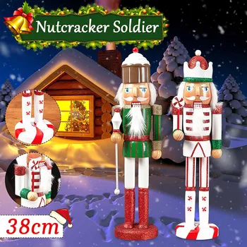 38cm Håndmalet Træ-Nøddeknækkeren Figurer julepynt Dukker Til Venner og Børn Hjem Dekoration Tilbehør