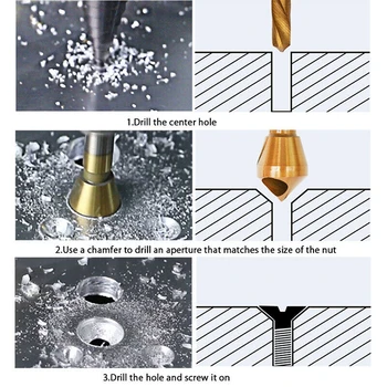 Sæt 4stk Titanium Undersænker Afgratning Bor Taper Hul Cutter Stål/Aluminium Forsænket Hoved Rejfning Værktøjer