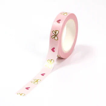 NYE 10stk/Masse Dekorative Guld Folie Pink Sløjfeknude og Hjerter Washi Bånd DIY Scrapbooking Planner Masking Tape Kawaii Papirvarer