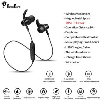 PunnkFunnk Bluetooth Hovedtelefoner Trådløse Headset Bluetooth 5.0 Indbygget MP3-Afspiller, Matel Magentic 3D Stereo I øret øretelefoner W/Mic 9845