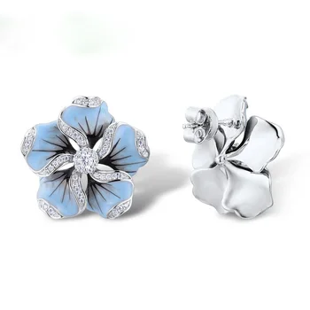 Søde Blå Epoxy Blomster Sølv Farve Stud Øreringe til Kvinder koreanske Øreringe, Mode Smykker 2020 Ny 9886