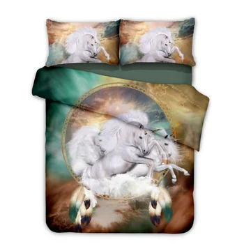 Komfortable Tegnefilm Sengetøj Queen size 3D Dreamcatcher Unicorn Duvet Cover Sæt Boheme-Sengetøj Boho seng sæt Hjem Indretning