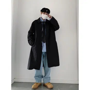 2020 koreansk Stil Mænds Løs Khaki/sort Farve Vindjakke Mode Trend Grøft Lange Frakker med Høj kvalitet Frakke Jakker S-XL