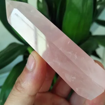 En naturlige Rosa kvarts krystal punkt sten wand obelisk boligindretning feng shui-energi, chakra healing, krystaller 8-10cm