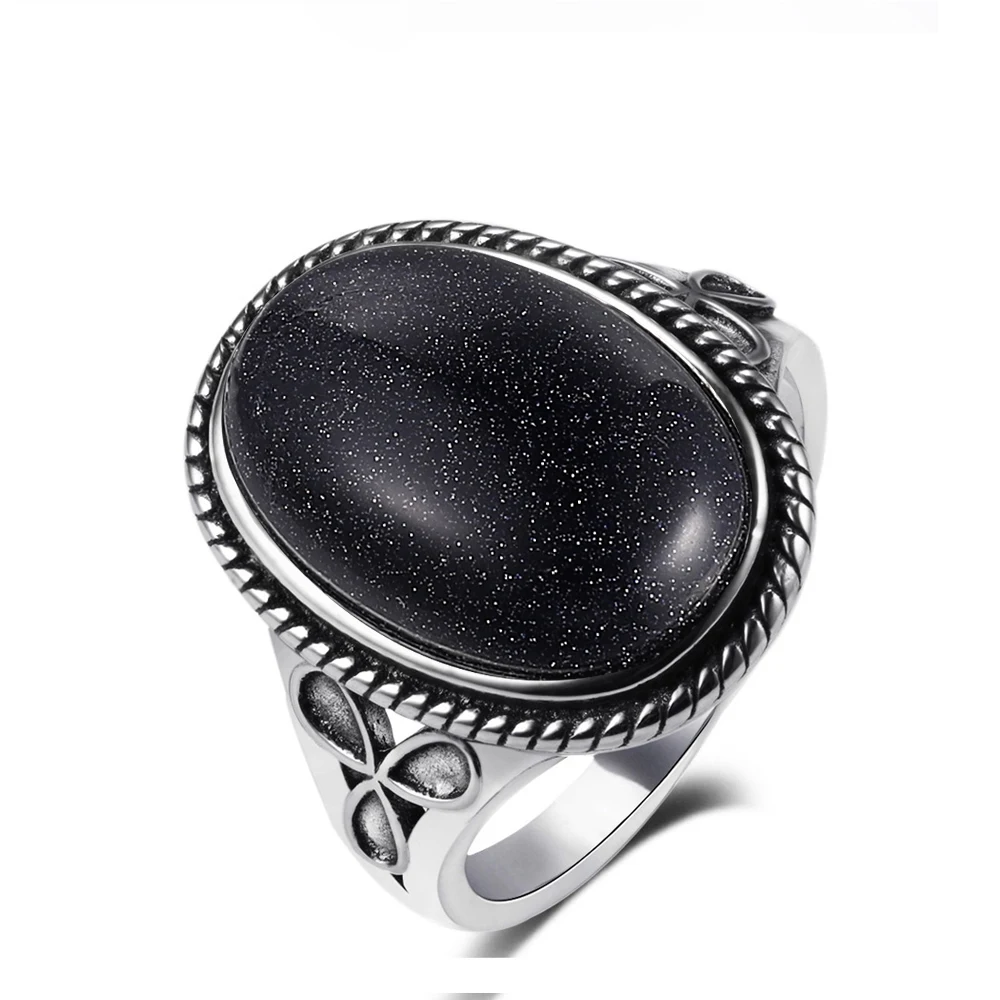 Blå Sandsten Ringe Til Kvinder Sterling Sølv Smykker, Vintage Ringe Med 11x17mm Stor Oval Engros Gaver / Fine Smykker ~ Smorrebrodgrill.dk