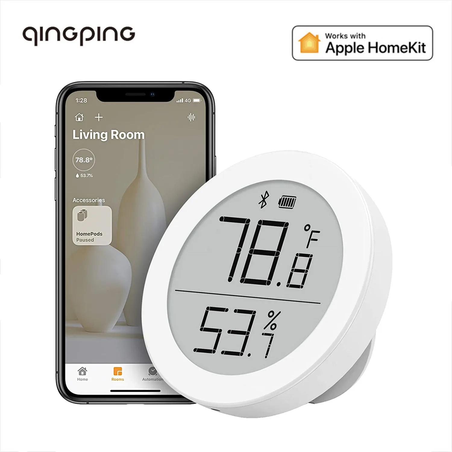 Qingping Bluetooth-termometer Hygrometer Temperatur Og Luftfugtighed Sensor Støtter Apple Siri, Og Homekit / Engros ~
